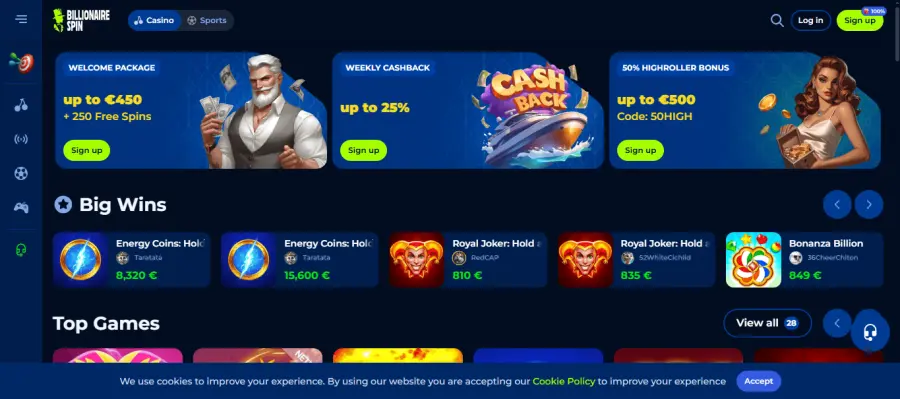 Billionaire spin bonus